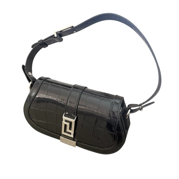 Versace 1010951 Crocodile-Embossed Black Leather Mini Bag - Picture 13 of 13